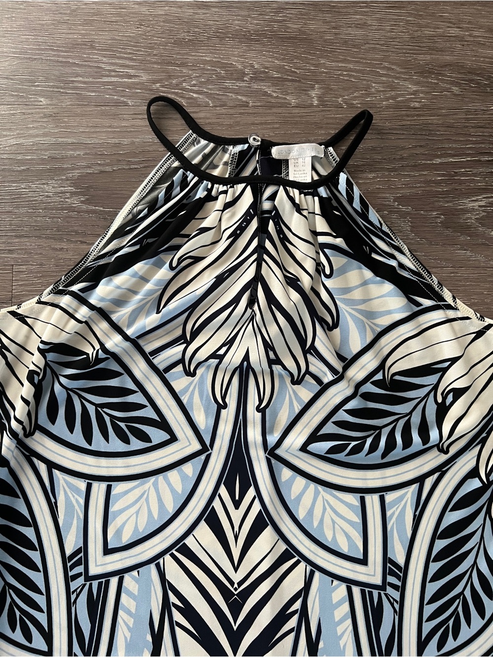 London Times Halter Maxi Dress Blue Floral Print Side Slit Size 12 - Picture 7 of 17
